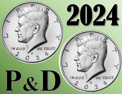 #ad 2024 P D Kennedy JFK Half Dollars TWO 2 COINS SET 50 cents