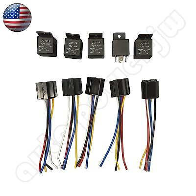 #ad 5PCS 12V 30 40 Amp 5Pin SPDT Automotive Relay with Wires amp; Harness Socket Set