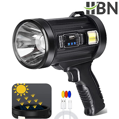 #ad HBN Rechargeable Spotlight Handheld Hunting Flashlight Led Spot Light Solar