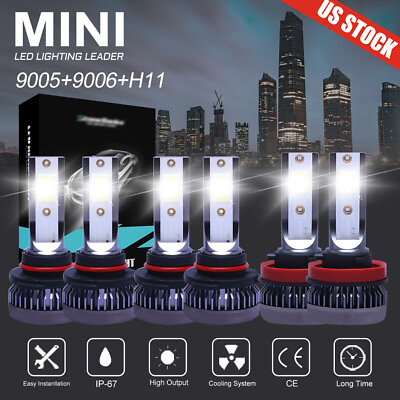 9005 9006 H11 LED Combo Headlight Fog Light Kit High Low Beam Bulb White 6000K