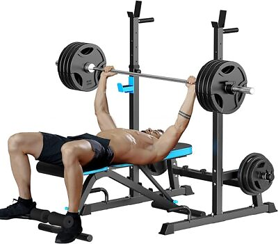 #ad Weight Bench with Squat Rack Bench Press Rack Two Piece Set Adjustable Bench