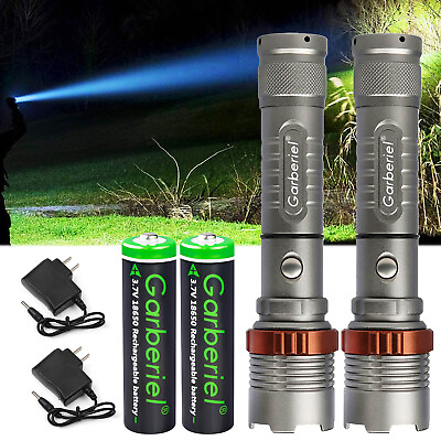 #ad 2Pack Super Bright Tactical Police LED Flashlight Rechargeable Zoom Torch Lamp
