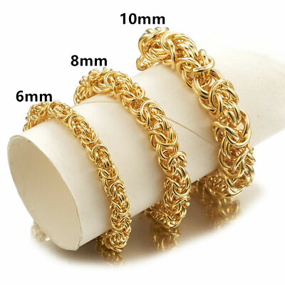 #ad 6 8 10mm Stainless Steel Gold Byzantine Chain Men#x27;s Women#x27;s Bracelet Gift 7 11#x27;#x27;