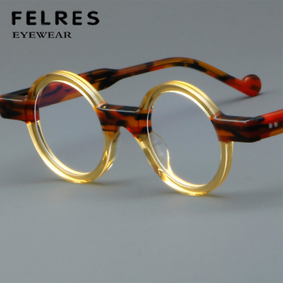 #ad Acetate Small Frame Round Premium Eyeglasses Men Women Clear Lens Glasses Frame