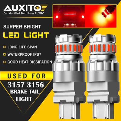 AUXITO 3157 Red LED Strobe Flashing Blinking Brake Tail Light Parking Bulbs 2F3
