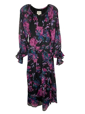 #ad Destination 365 Chiffon Clipped Dot Maxi Dress A624574 Black Purple Medium New