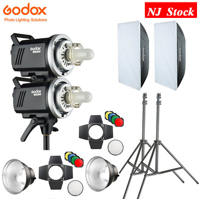 #ad US 2*Godox MS300 2.4G Studio FlashBD 04 BarnDoor60*90cm Softbox2m Light Stand