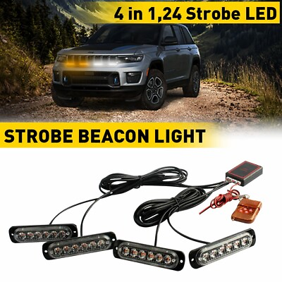 #ad #ad 4X LED Flashing Strobe Light Grille Light Head Amber White For Tow Truck Trailer