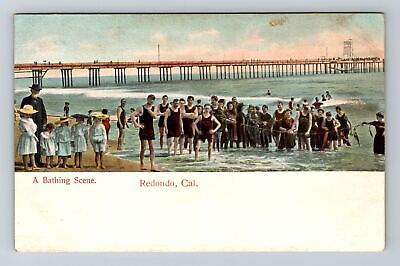 #ad Redondo CA California A Bathing Scene Antique Vintage Souvenir Postcard