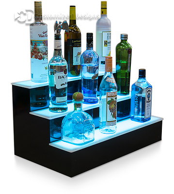 #ad 24quot; 3 Step Tier LED Lighted Shelves Illuminated Liquor Bottle Bar Display Stand