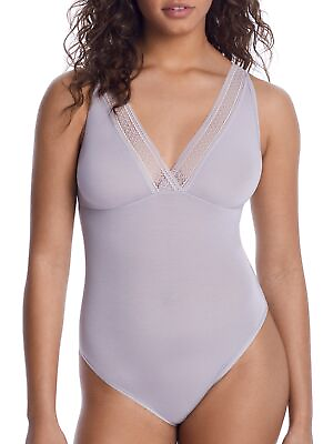 #ad Reveal PLATINUM Flat Lace Plunging Modal Bodysuit US 2X Large