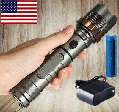 #ad Rechargeable LED Flashlight Tactical Police Super Bright Torch Zoomable