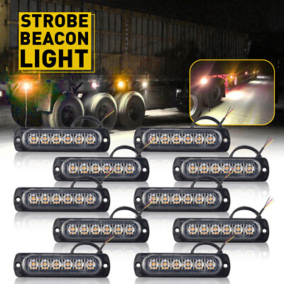 #ad 10pcs LED 6 Amber Side Grill Marker Light Strobe Bar Kit Tow Truck Flashing Lamp