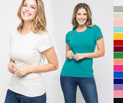 #ad #ad Women#x27;s Premium Basic Tee T Shirt Soft Cotton Short Sleeve Crew Neck Solid Top