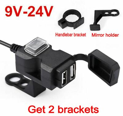 #ad Marine 7 8quot; Mirror Mt Motorcycle Power Outlet Dual USB 2.1A 1A Port Charger
