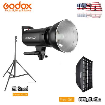 #ad US Godox SK400II 400W Studio Flash Light60*90cm Grid Softbox2m Light Stand Kit
