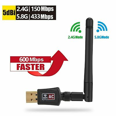 #ad 600Mbps Wireless USB Wifi Adapter Dongle Dual Band 2.4G 5GHz W Antenna 802.11AC