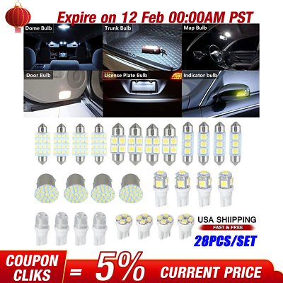 #ad #ad 28Pcs LED Car Interior Inside Light Kit For Dome Trunk License Plate Lamp Bulbs