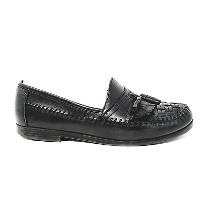 #ad Croft amp; Barrow Mens Shoes 9 M Edge Black Leather Woven Tassel Casual Loafers VGC