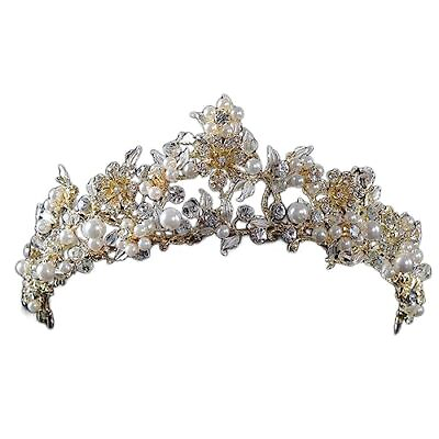 #ad Vintage Gold Flower Bead Bridal Wedding Crown Headband Women Crystal Tiara He...