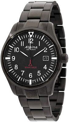 #ad #ad Alpina Startimer Pilot Men#x27;s Quartz Black Bracelet Watch 42MM AL 240B4FBS6B