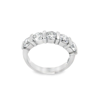 #ad 14K White Gold 1.80ctw 5 Large Round Diamond Bar Channel Set Wedding Band Ring