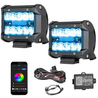 #ad 2x4quot; RGB Color LED Work Pods Changing Lights Multicolor Strobe Flashing Off Road