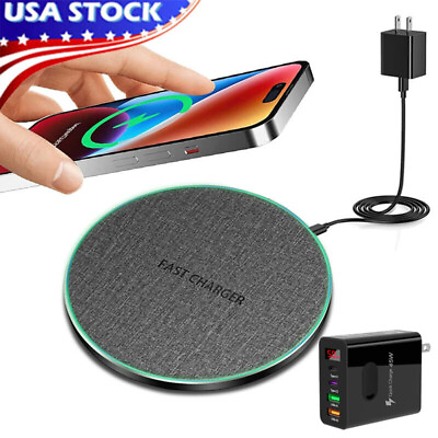 #ad 60W Fast Wireless Cloth Pattern Phone Charger Pad For iPhone Samsung Universal