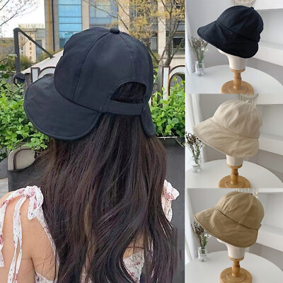 #ad Women Summer Sun Hat Bucket Boonie Ponytail Wide Brim UV Protection Travel Cap *