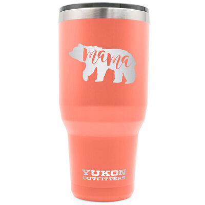 #ad YUKON OUTFITTERS Freedom 40oz Coral with Mama Bear Engraving Tumbler