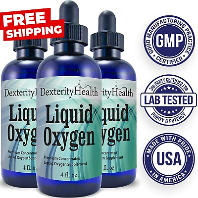 #ad Liquid Oxygen Drops 3 Pack of 4 oz. Dropper Top Bottles Vegan 100% Pure USA