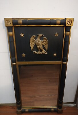 #ad VNTG Federal Style Adams Cabinet Shop American Eagle Gold Black Wall Mirror