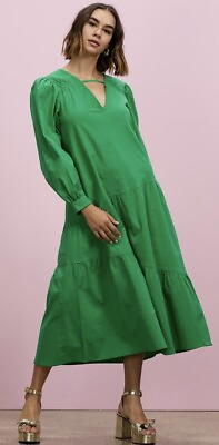 #ad New Topshop Textured Poplin Chuck On Midi Swing Dress in Green US Sz 2 4 8