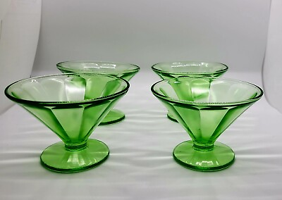 #ad #ad VTG Set of 4 Green Uranium Glass Sherbet Cups Federal 1920s Depression Glass