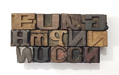 #ad Vintage Letterpress 14 Mix Letters Wood Type Printers Block Collection #BL 627
