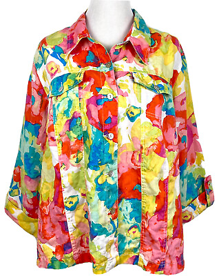 #ad Linen Top Jacket Women’s 2X Colorful Abstract Print by Rubby Rd
