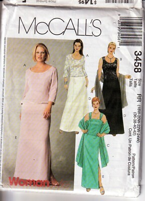 #ad McCalls Pattern 3458 Lined Top Skirt Stole Formal Plus Size 18W to 24W