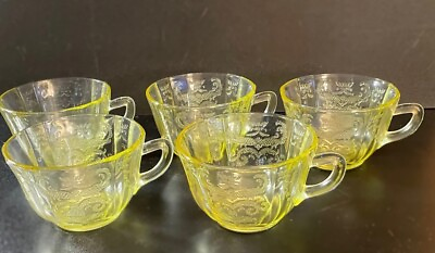 #ad Set of 4 1930#x27;s Federal Amber Yellow Madrid Depression Glass Tea Cups