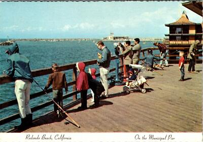 #ad Redondo Beach CA California MUNICIPAL PIER Fishing Kids Telescopes 4X6 Postcard