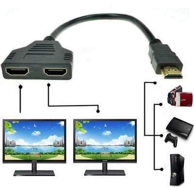 #ad 1080P HDMI Port Male to 2Female 1 In 2 Out Splitter Cable Adapter Converter Home
