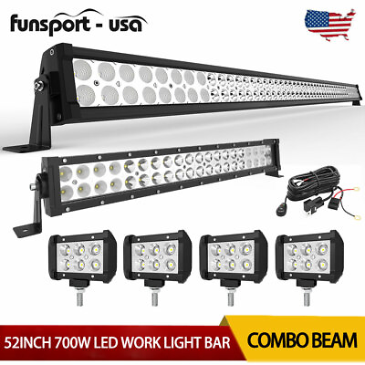 #ad 52inch 700W LED Light Bar 22quot; 280W Combo 4x 4quot; Spot Pods Wiring Harness SUV