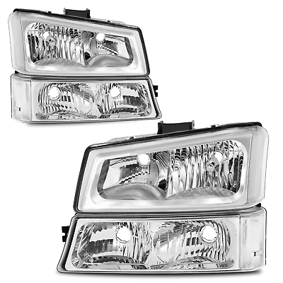#ad Chrome Signal Bumper Lamps Headlights For 2003 2006 Chevy Silverado 1500 2500HD