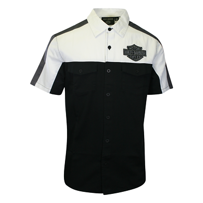#ad #ad Harley Davidson Men#x27;s Shirt Black Beauty Colorblocked Darting Short Sleeve S57