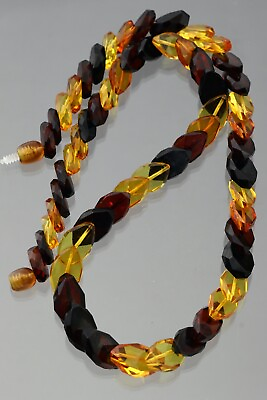 #ad Genuine BALTIC AMBER Overlapping Faceted Bead SNAKE Necklace 21.1g 201117 12