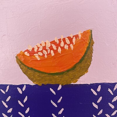#ad Original painting melon Fruite small mini Abstract painting impasto 4x4#x27;#x27;