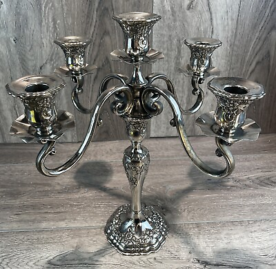#ad 13quot; 5 Light Silver Plated Ornate Candelabra Candle Holder Wedding