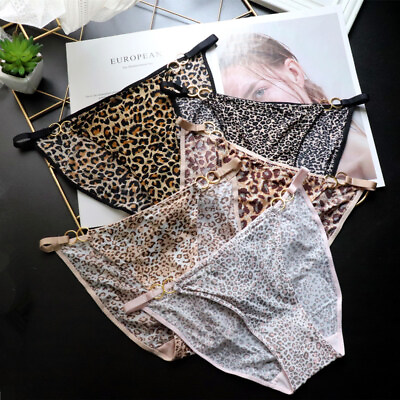 #ad 3 or 5 Packs Lot Sexy Womens Bikini Panties Leopard String Full Briefs Lingeries