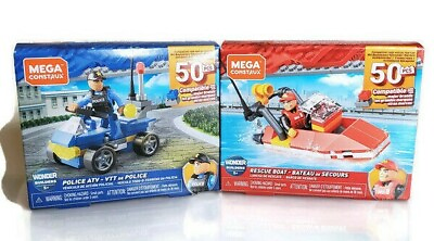 Mega Construx Wonder Builders Lot Of Two Rescue Boat And Police ATV New in Box