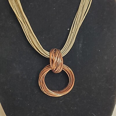 #ad Vintage Womens Boho Hippy Necklace Adjustable Fiber Cord Copper Color Preowned