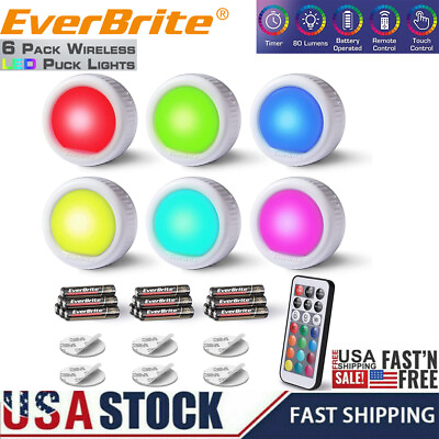 #ad EverBrite 6Pack LED Puck Light Tap Light Push Light Wireless Touch Under Cabinet